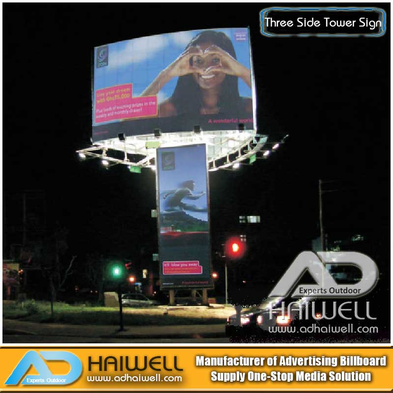 Espositore per cartellone pubblicitario unipolo con illuminazione frontale a forma di arco