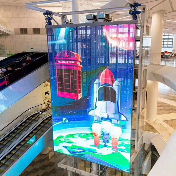 Ampio display a LED trasparente nella galleria commerciale