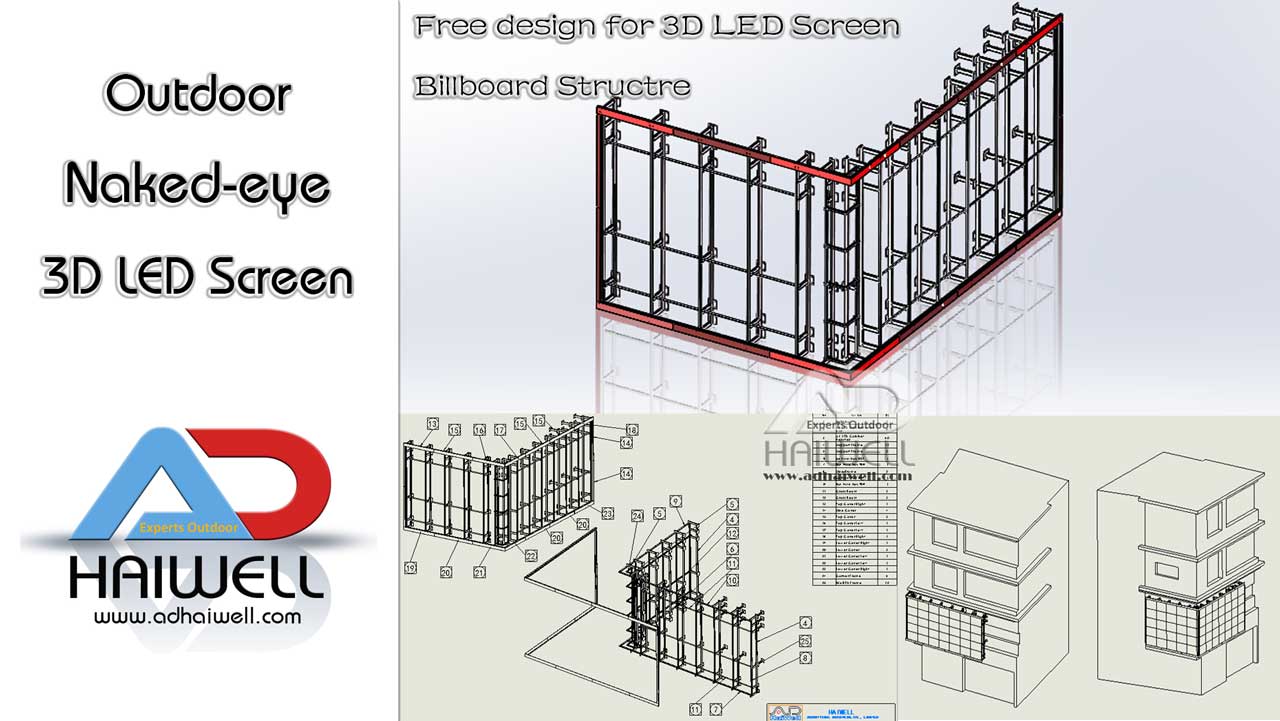 Progettazione gratuita per la struttura di cartelloni pubblicitari a LED 3D ad occhio nudo