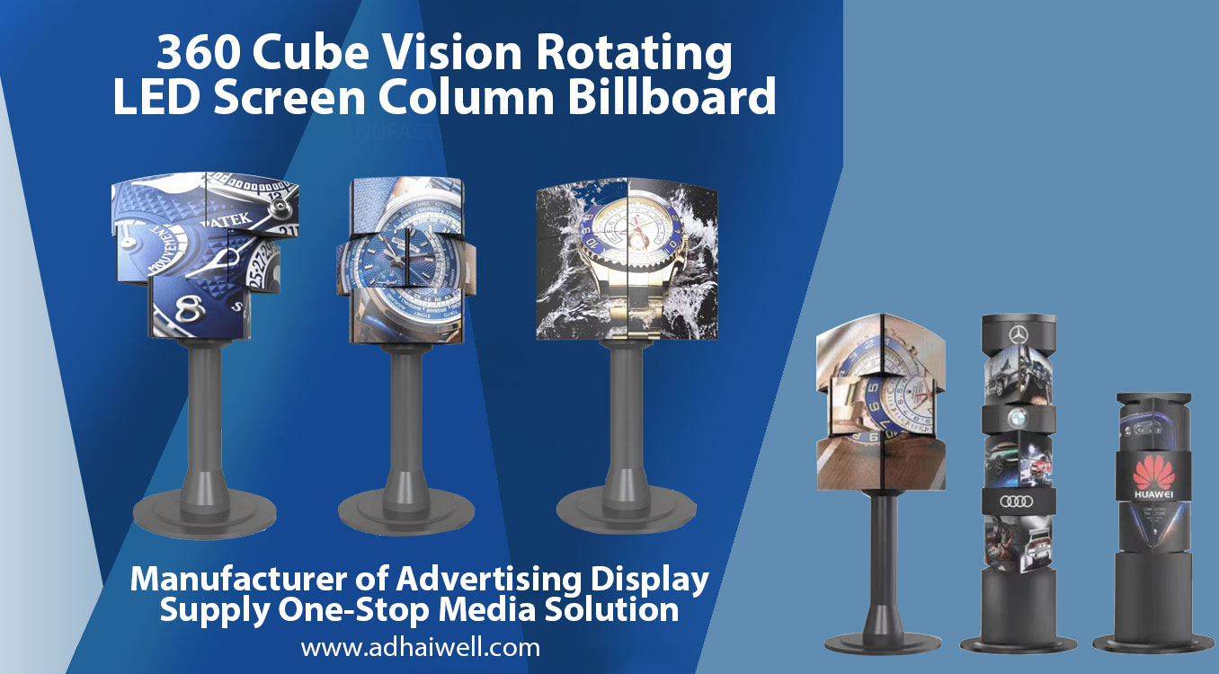 Cartellone pubblicitario a colonna con schermo LED rotante a 360 Cube Vision