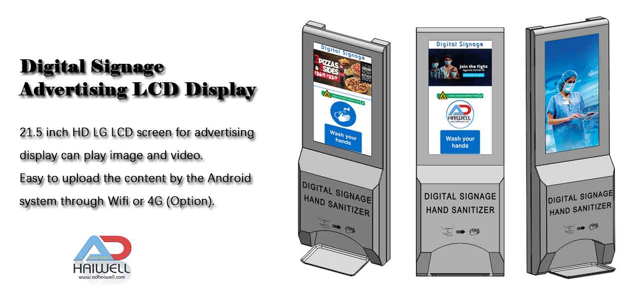 Digital-Signage-Pubblicità-LCD-Display-mano-disinfettante